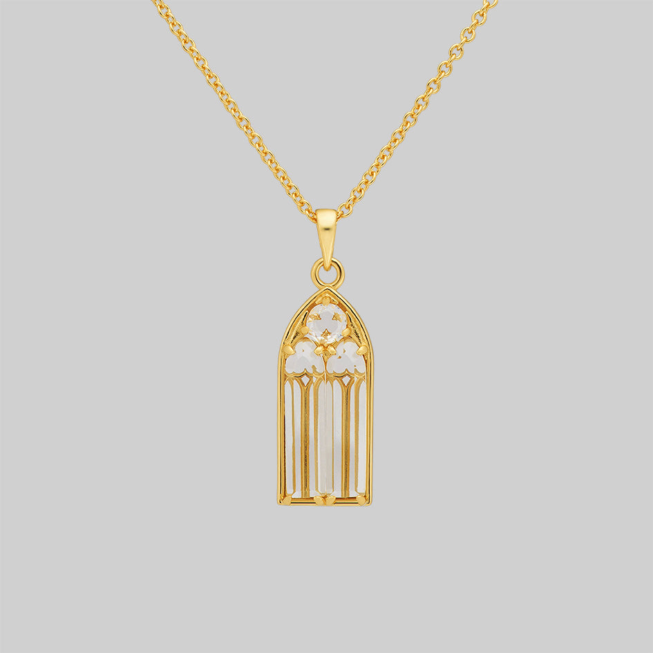 Gold Cathedral Gothic Glass Window Necklace