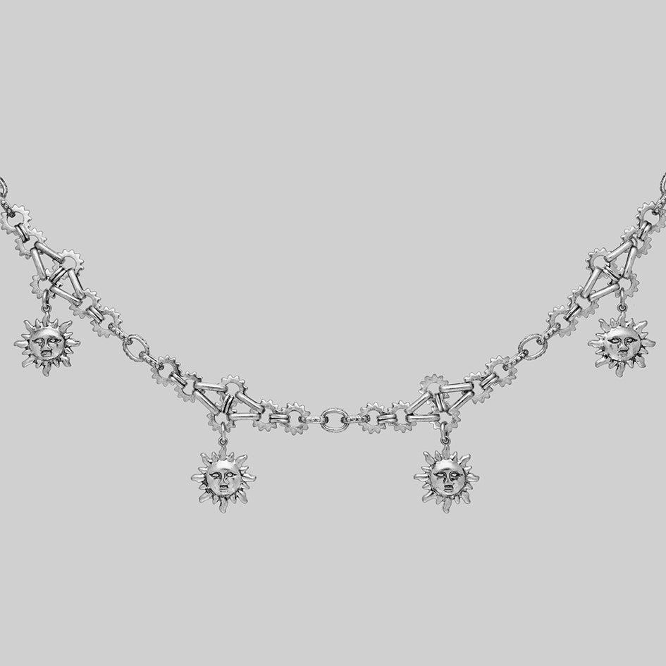 Silver solar sun charm collar necklace whimsygoth