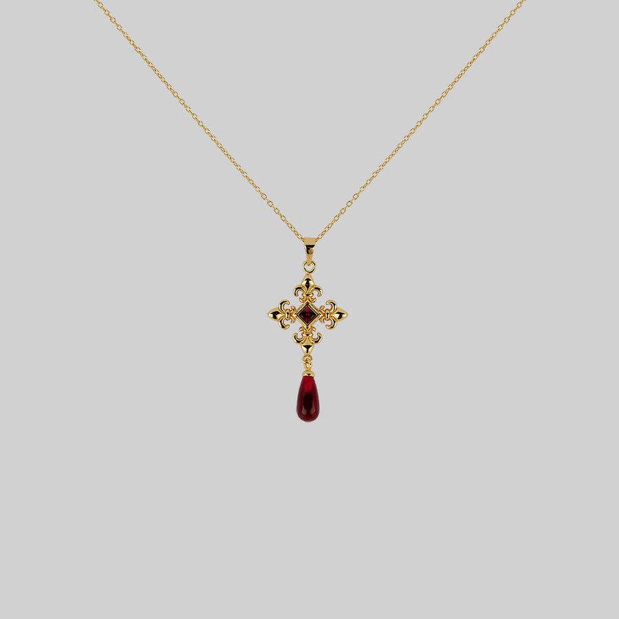 CRIMSON. Fleur de Lis Garnet Collar - Gold CRIMSON. Fleur de Lis Garnet Collar - Gold