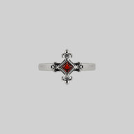 silver medieval fleur-de-lis garnet ring