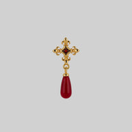 gold medieval cross red glass garnet stud earring