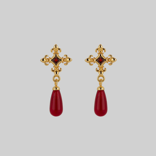 CRIMSON. Medieval Garnet Stud Earrings - Gold