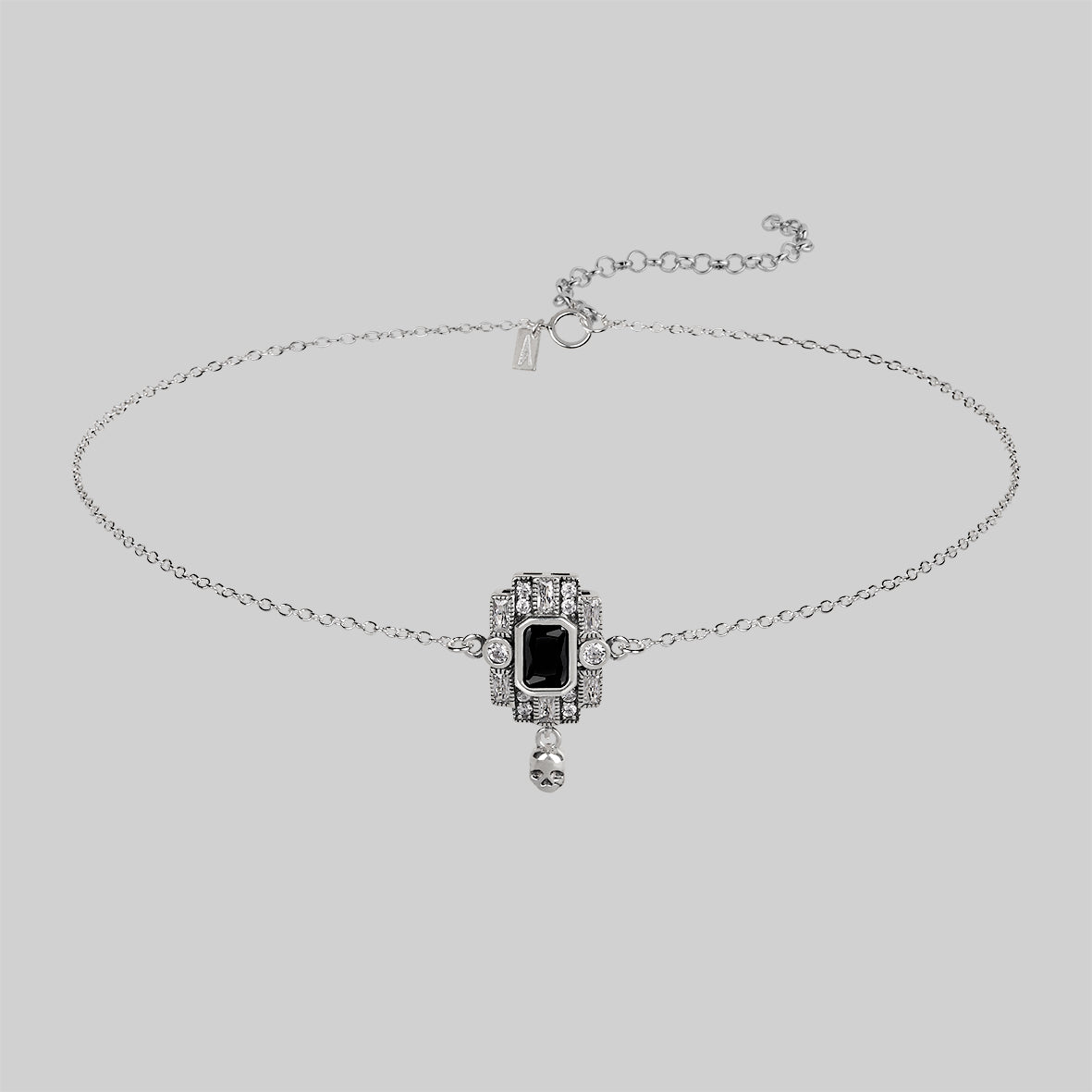 silver choker black spinel gemstone skull