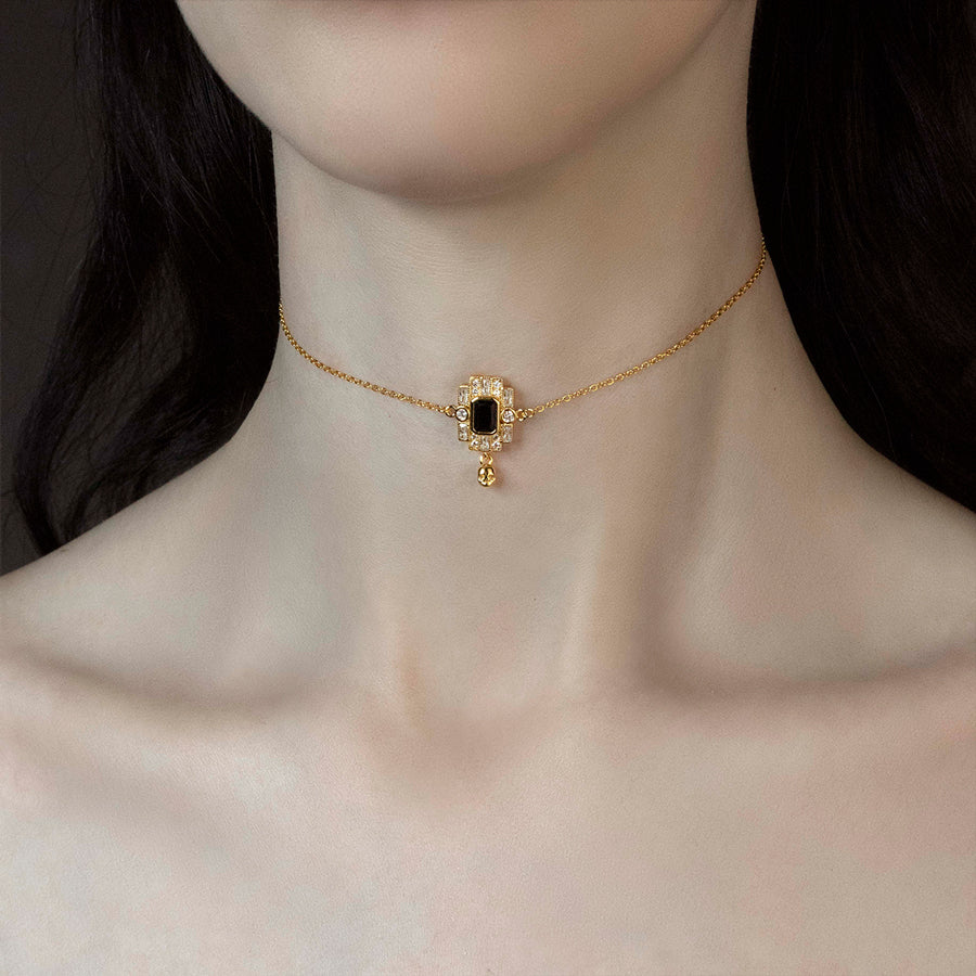 gold choker black spinel gemstone skull