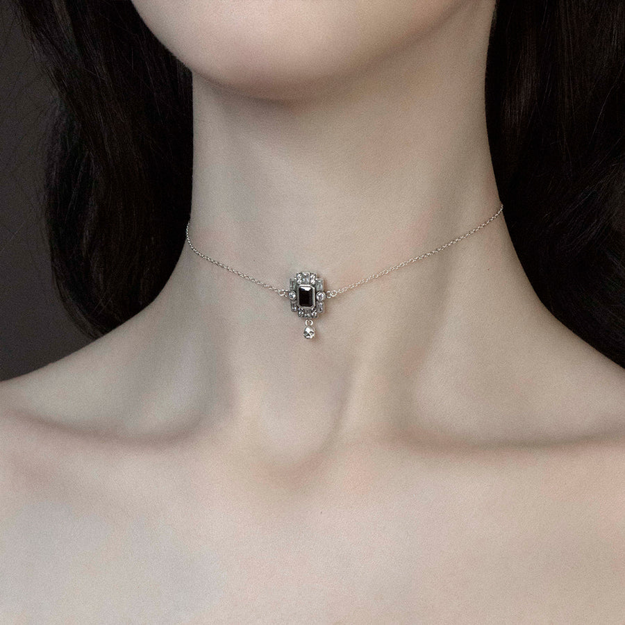 DECO. Skull & Black Spinel Statement Choker - Silver silver choker black spinel gemstone skull
