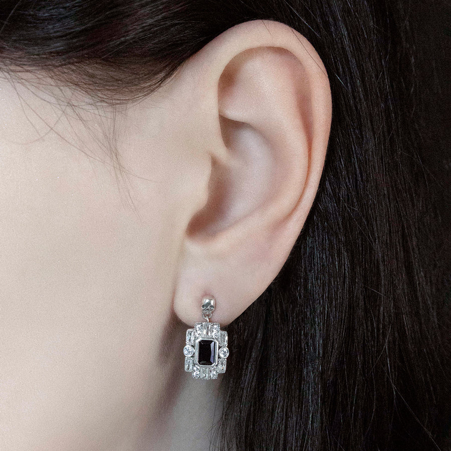 DECO. Skull & Black Spinel Statement Earrings - Silver skull black spinel statement silver earrings