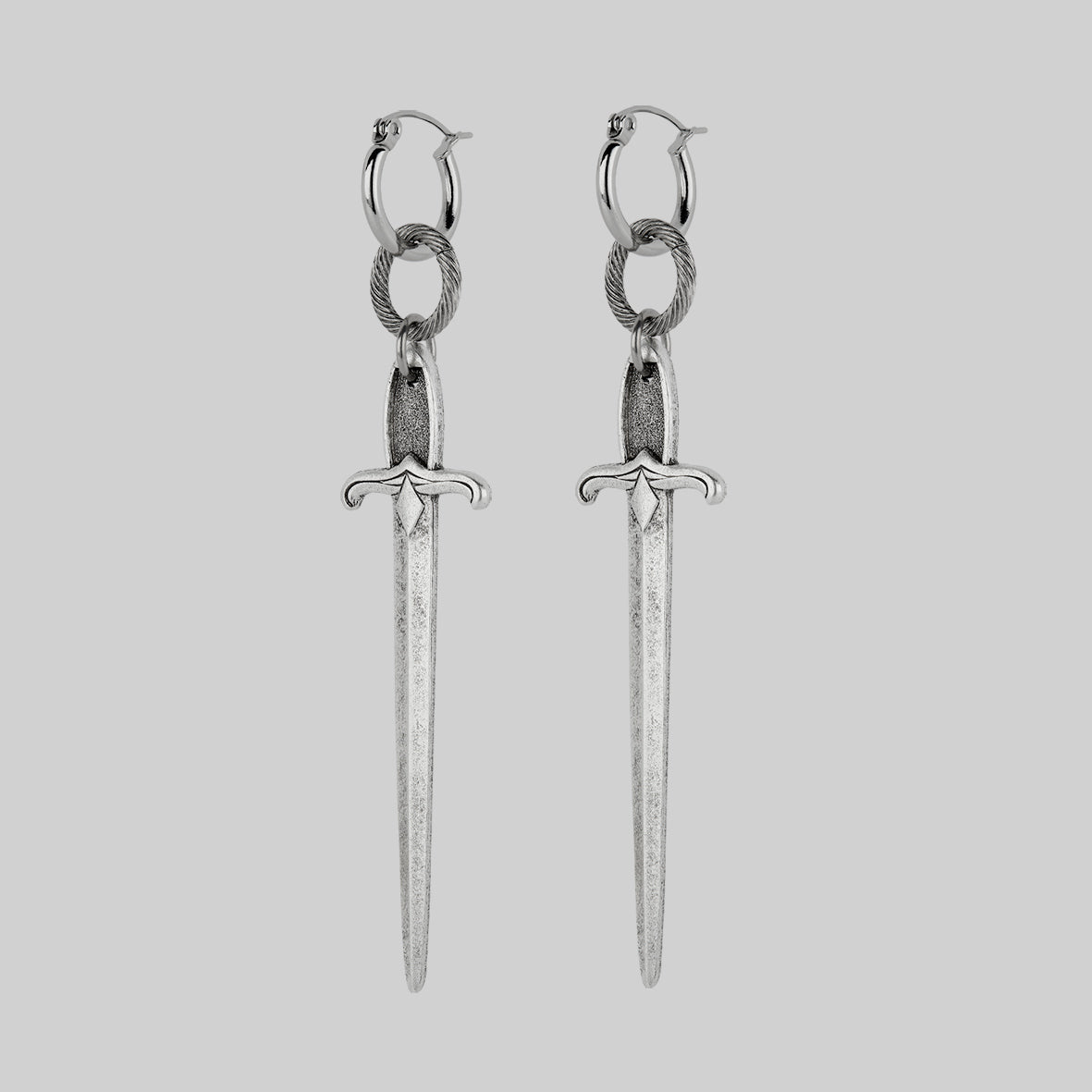 gothic sword hoop earrings silver