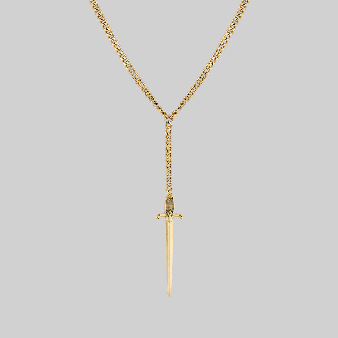 gothic sword lariat drop gold necklace