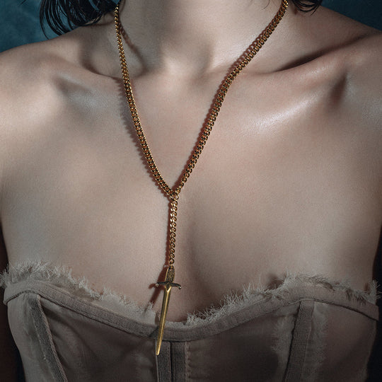 DEMISE. Sword Lariat Necklace - Gold