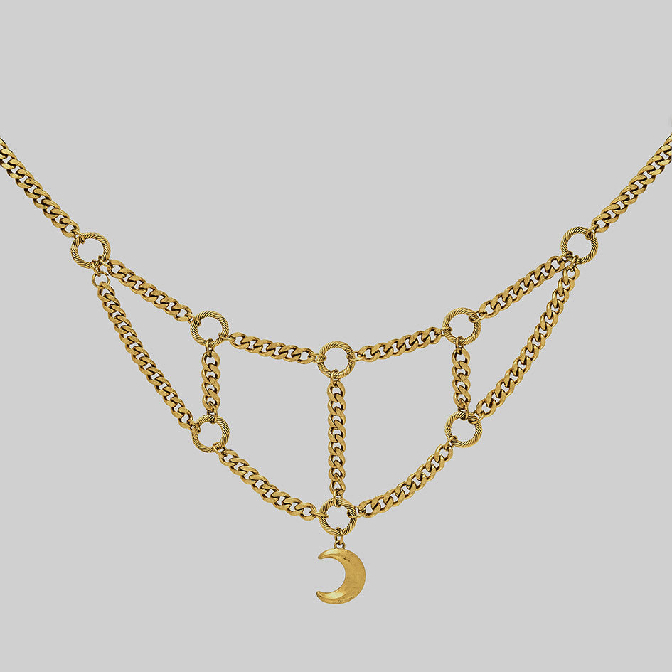 crescent moon double layer gothic chain necklace