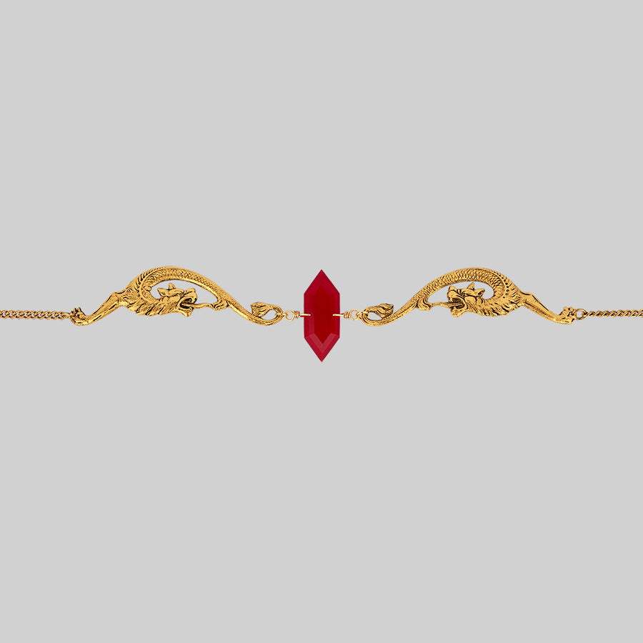 DRAKE. Red Glass Dragon Choker - Gold red glass dragon choker gold