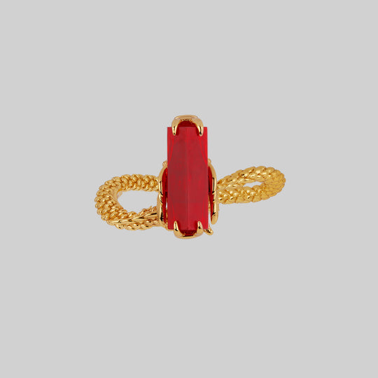DRAKE. Red Glass Dragon Ring - Gold