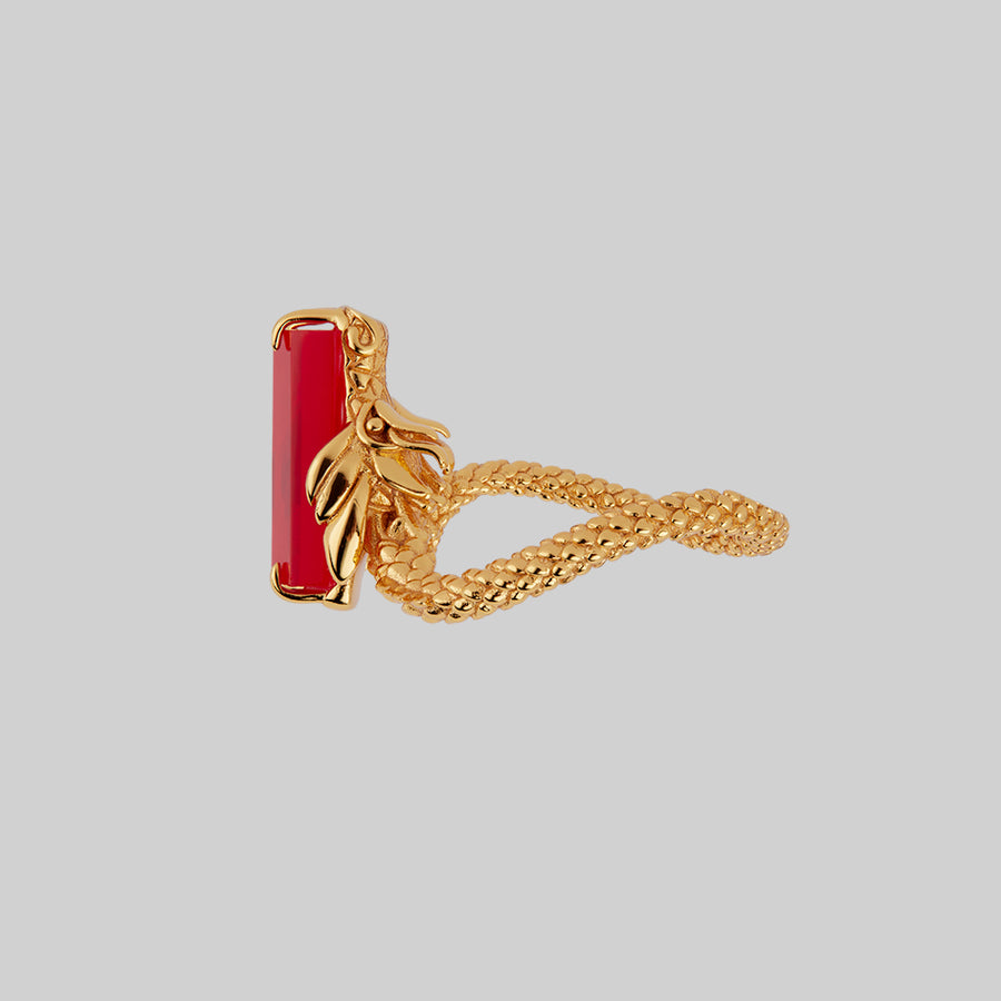 DRAKE. Red Glass Dragon Ring - Gold red glass dragon ring gold