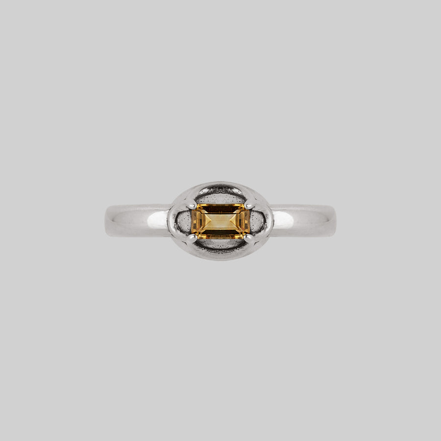 sterling silver band ring with tudor inspired citine setting