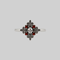 gothic inspired garnet cross ring