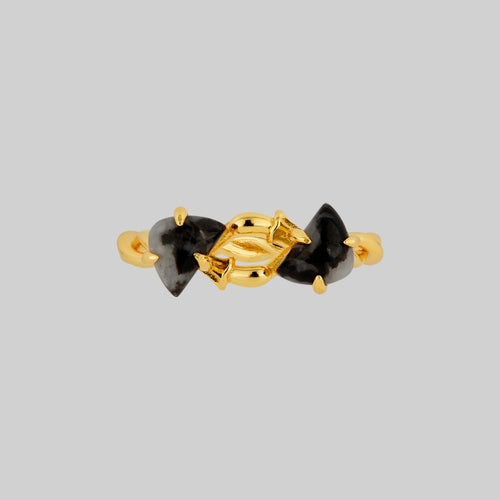 CANDICE. Green Heart Chunky Band Ring - Gold