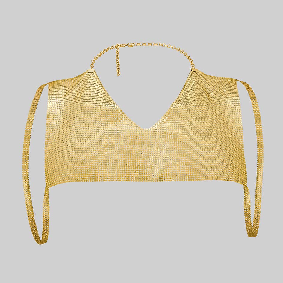 Faust gold armoured breastplate draped over the chest