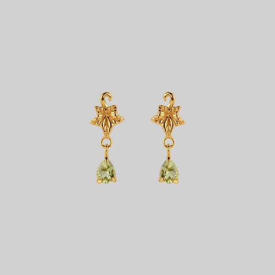 FERONIA. Ivy Leaf Peridot Stud Earrings - Gold