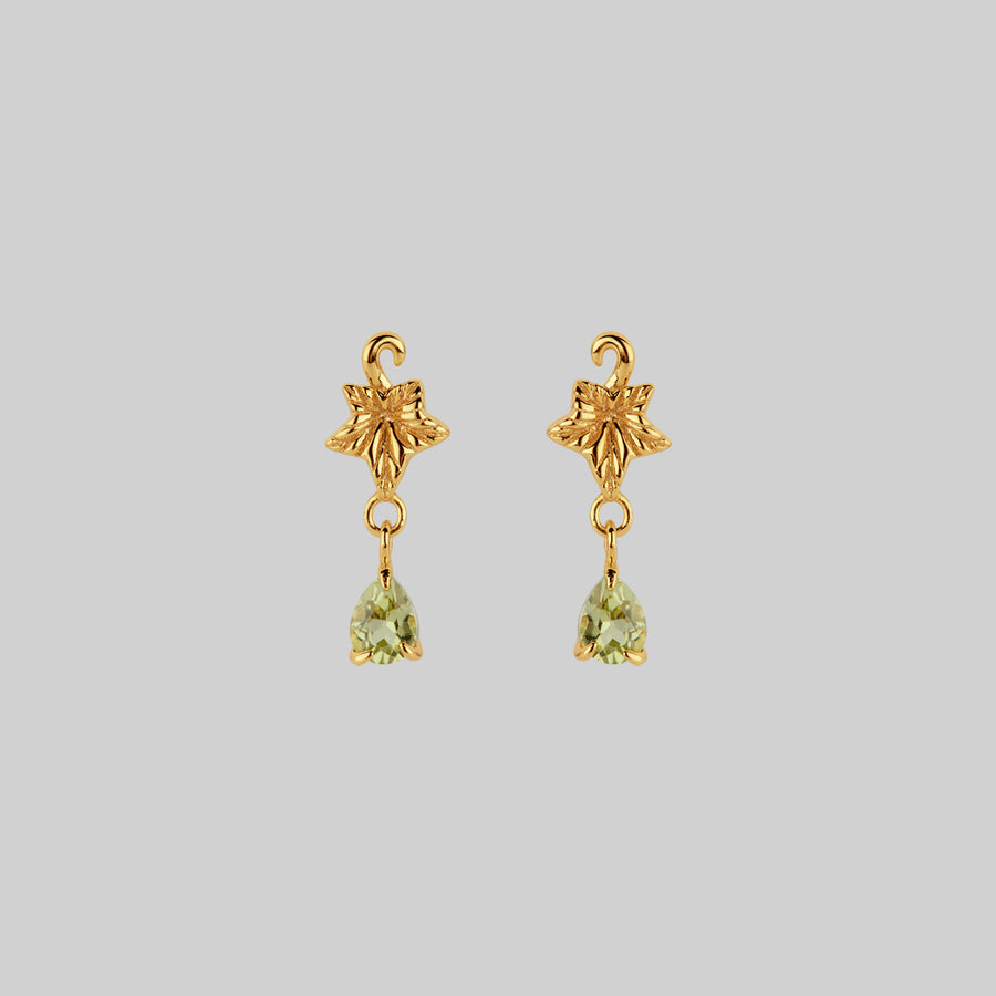 FERONIA. Ivy Leaf Peridot Stud Earrings - Gold