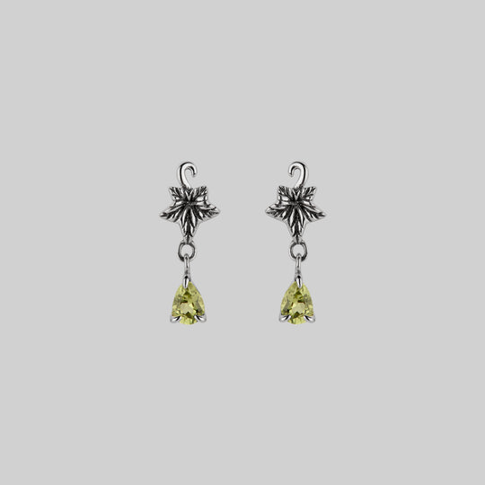 FERONIA. Ivy Leaf Peridot Stud Earrings - Silver