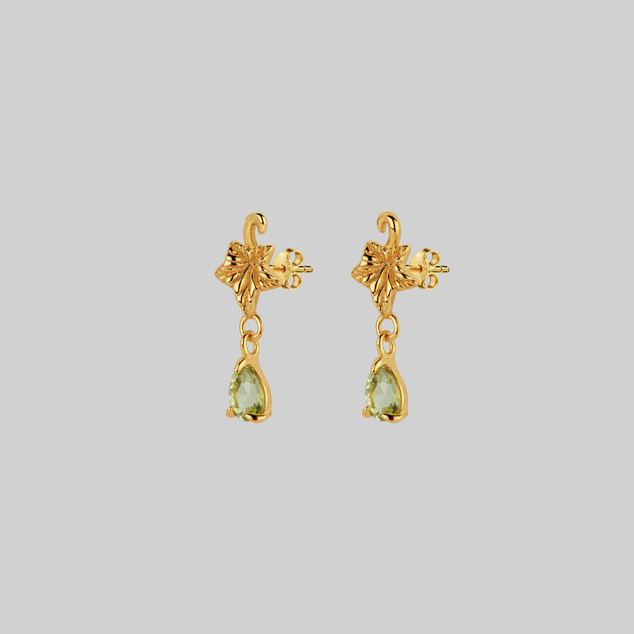 FERONIA. Ivy Leaf Peridot Stud Earrings - Gold ivy leaf peridot drop earrings gold