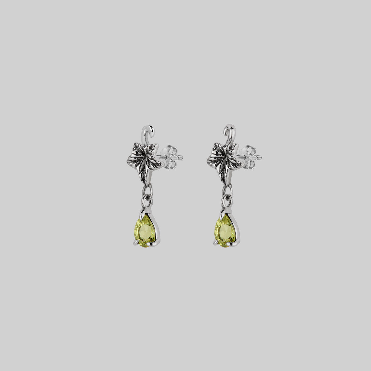 ivy leaf peridot drop earrings silver
