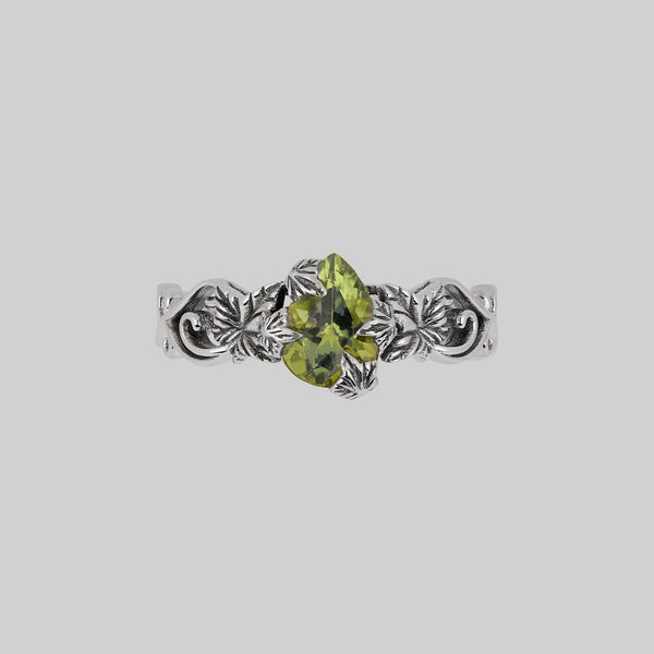 Huge Solitaire Natural Olive Peridot Gemstone Ring – Solid Silver Plated, Sizes 7 8 9 – Women's Statement Ring
