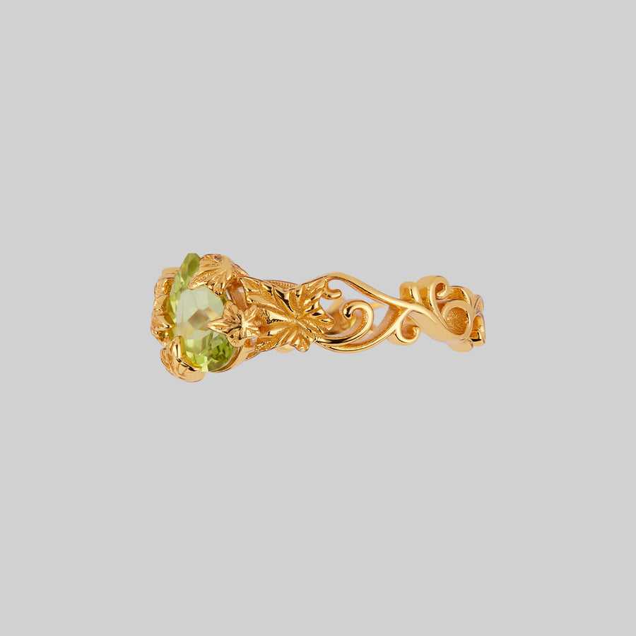 FERONIA. Secret Garden Peridot Ring - Gold ivy leaf peridot gemstone ring gold