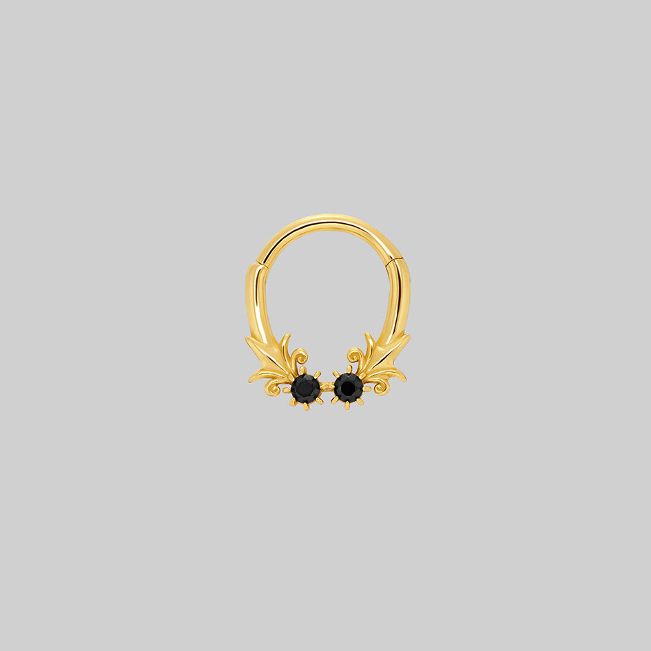 Fiora gold black onyx septum clicker ring, clicker closed