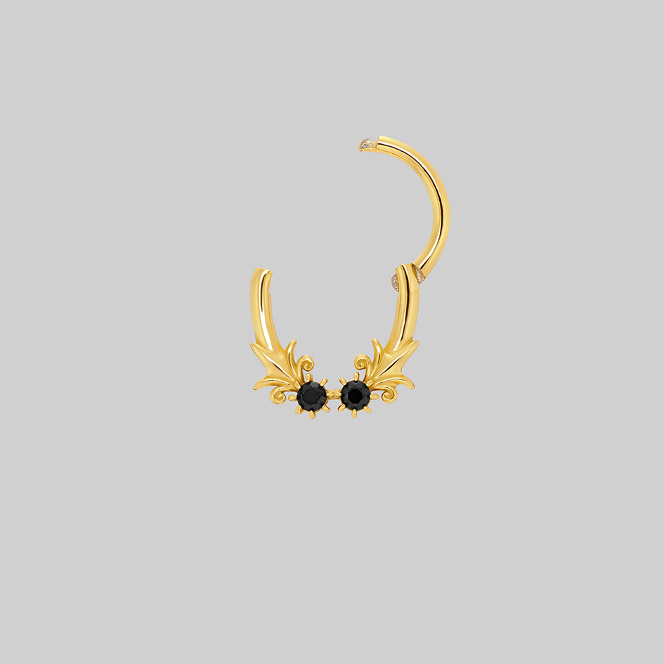 Fiora gold black onyx septum clicker ring, clicker open