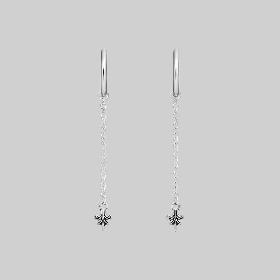 Fiora sterling silver heraldic lily drop hoop earrings pair