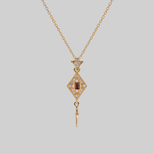 FLAPPER. Gatsby Garnet & Sword Necklace - Gold