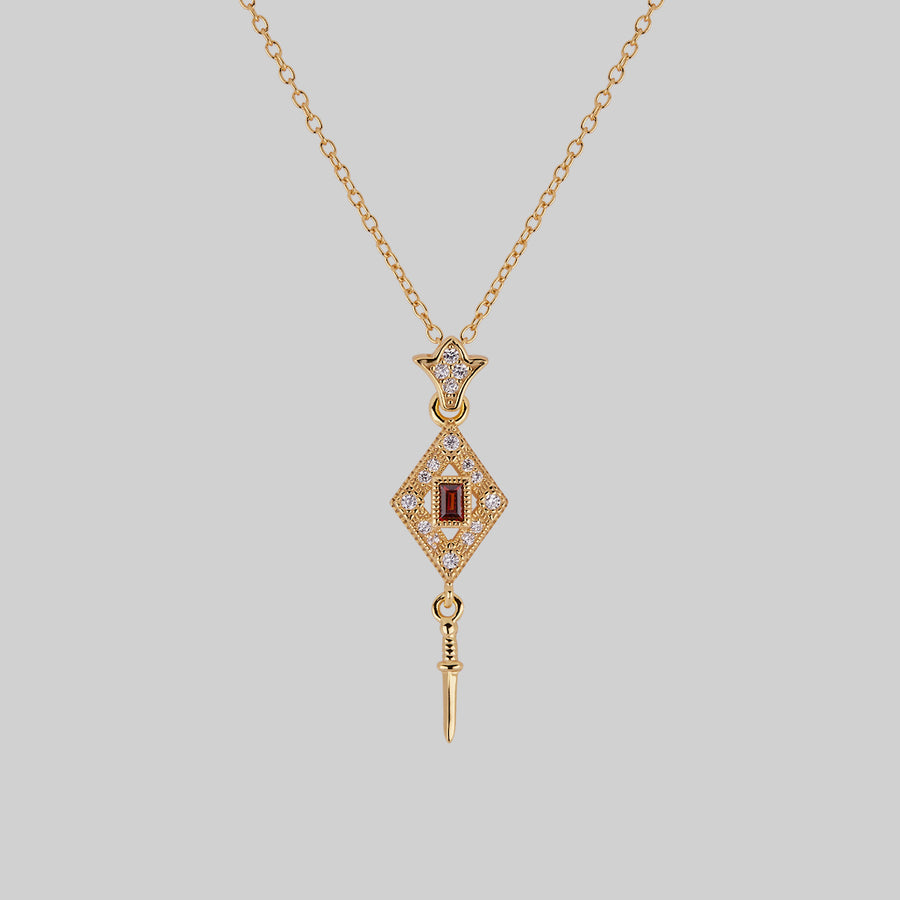 FLAPPER. Gatsby Garnet & Sword Necklace - Gold