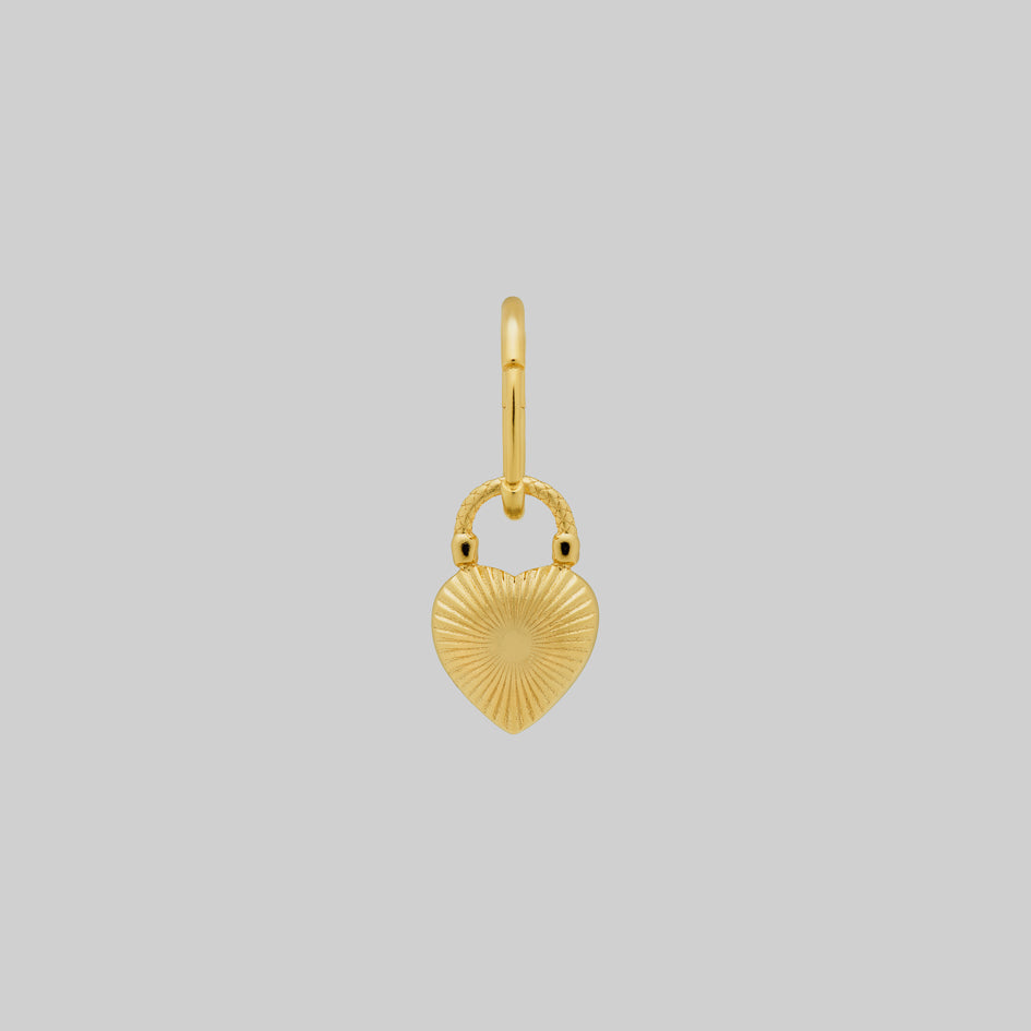 FOREVER YOURS. Red Enamel Heart Padlock Style Hoop Earrings - Gold