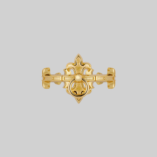 FORTIFY. Medieval Gate Knocker Ring - Gold