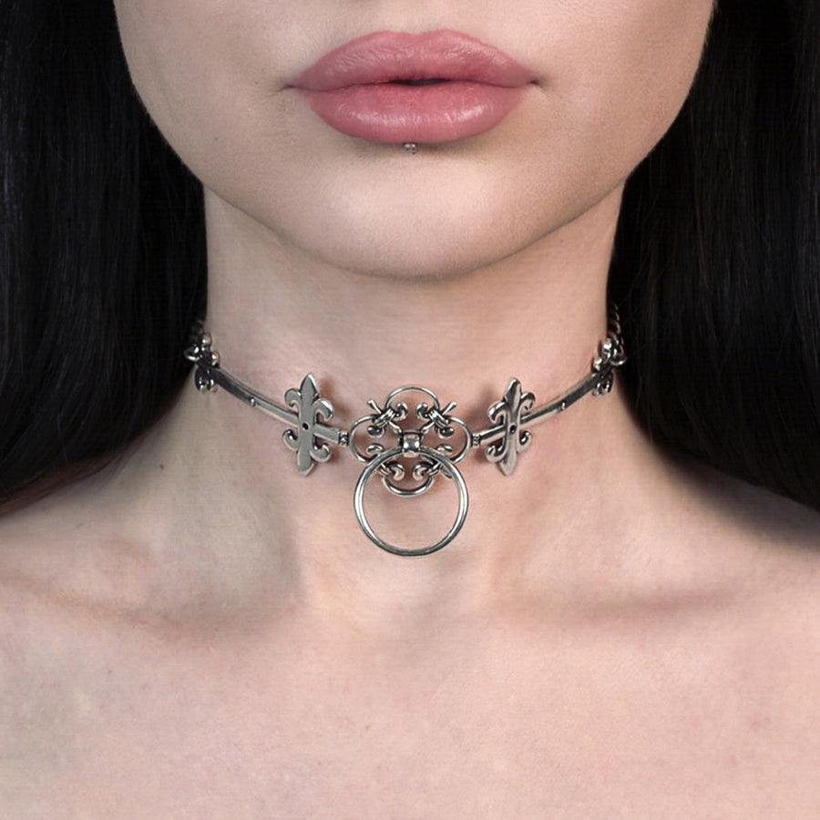 FORTRESS. Medieval Knocker Hinged Choker - Silver alt medieval door knocker style silver choker