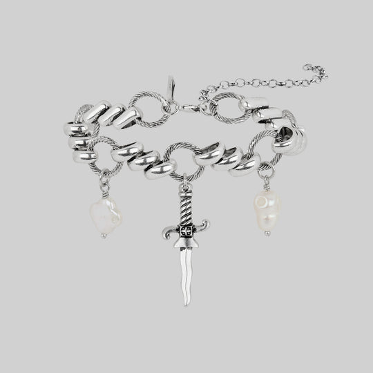 FORTUNE. Dagger & Pearl Charm Bracelet - Silver
