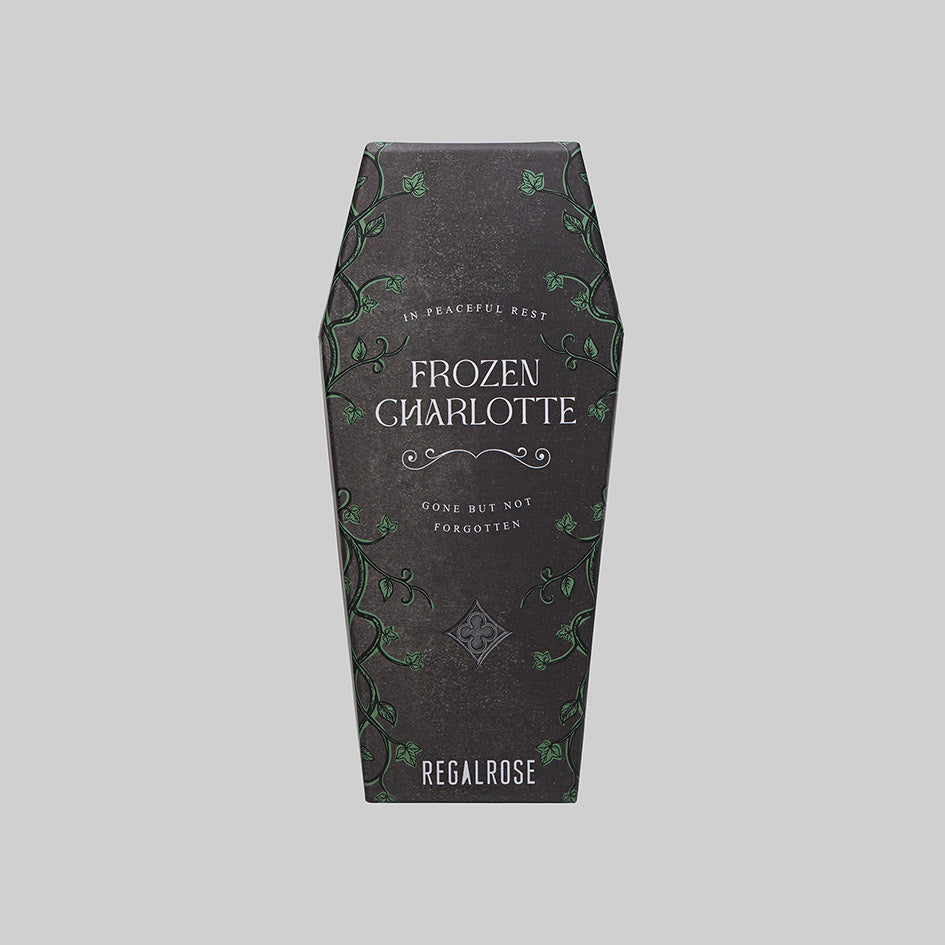 Regalrose Frozen Charlotte coffin-shaped presentation box with ivy vine design