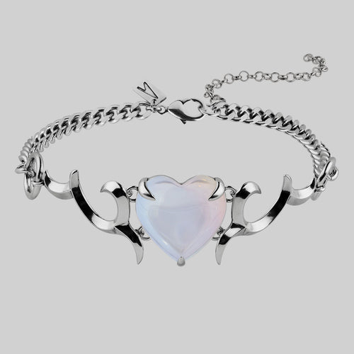 MAGNIFIQUE. Wide Pearl and Barbell Choker - Silver