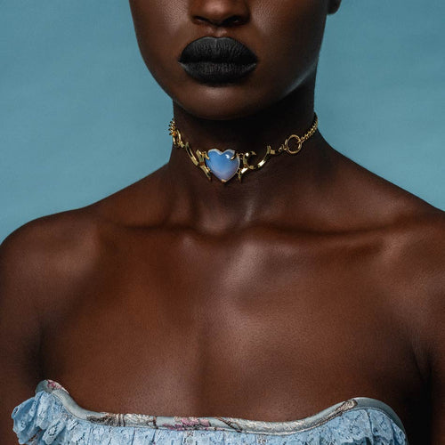 EVELYN. Black Mother of Pearl Silver Choker