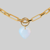 chunky chain opalite heart collar gold