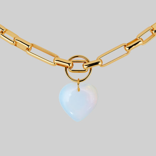 GLOBULAR. Chunky Link Chain Opalite Heart Collar - Silver