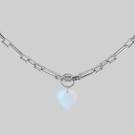 chunky chain opalite heart collar silver