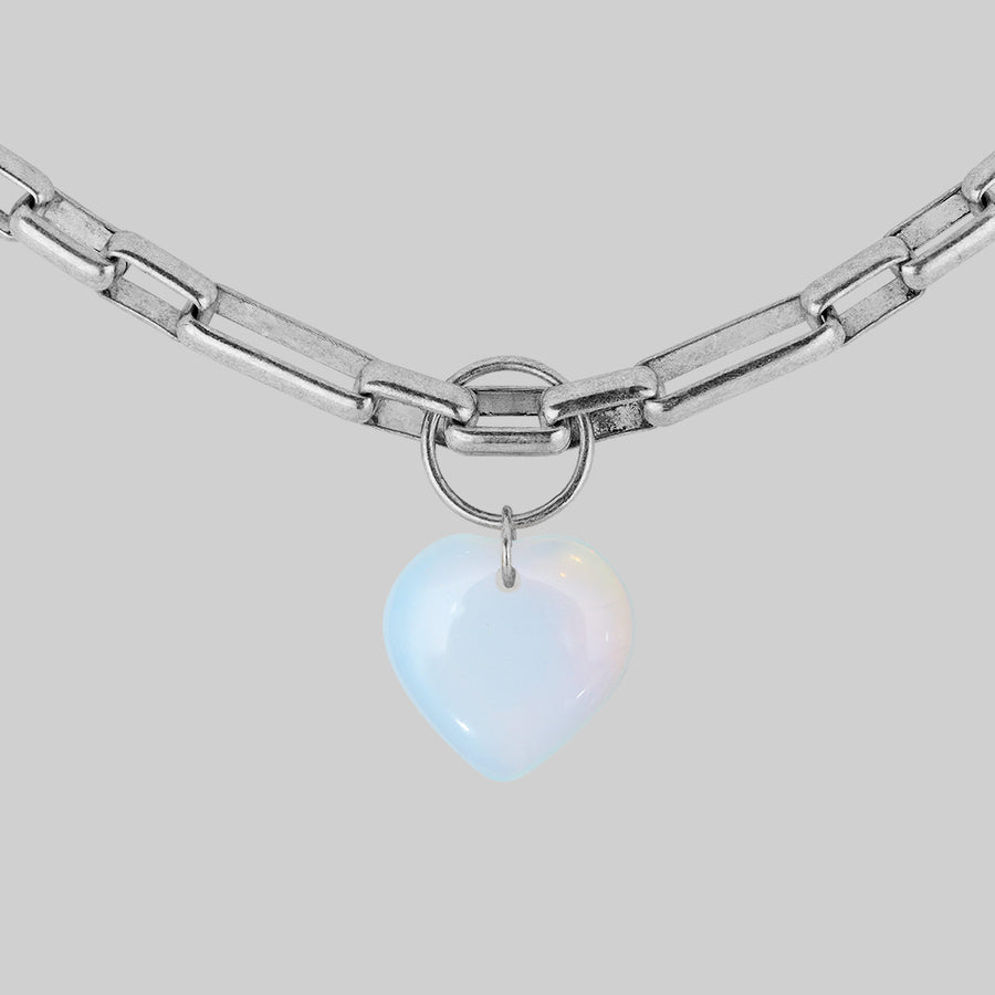 GLOBULAR. Chunky Link Chain Opalite Heart Collar - Silver chunky chain opalite heart collar silver