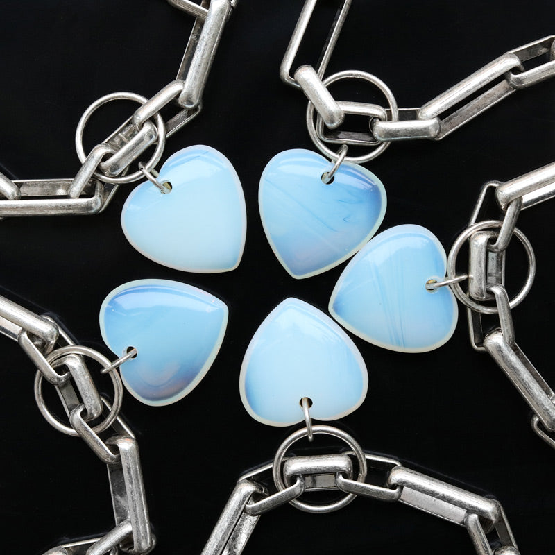 GLOBULAR. Chunky Link Chain Opalite Heart Collar - Silver chunky chain opalite heart collar silver