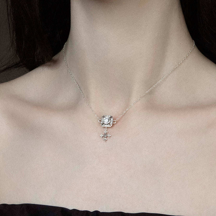 GRANDIOSE. Gothic Cubic Zirconia Cluster Collar - Silver silver gothic cubic zirconia cluster collar