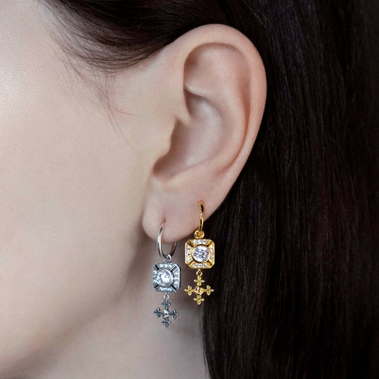 GRANDIOSE. Gothic Cubic Zirconia Cluster Hoop Earrings - Gold