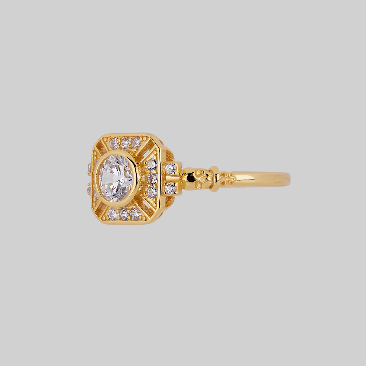 gold gothic cubic zirconia cocktail ring skull
