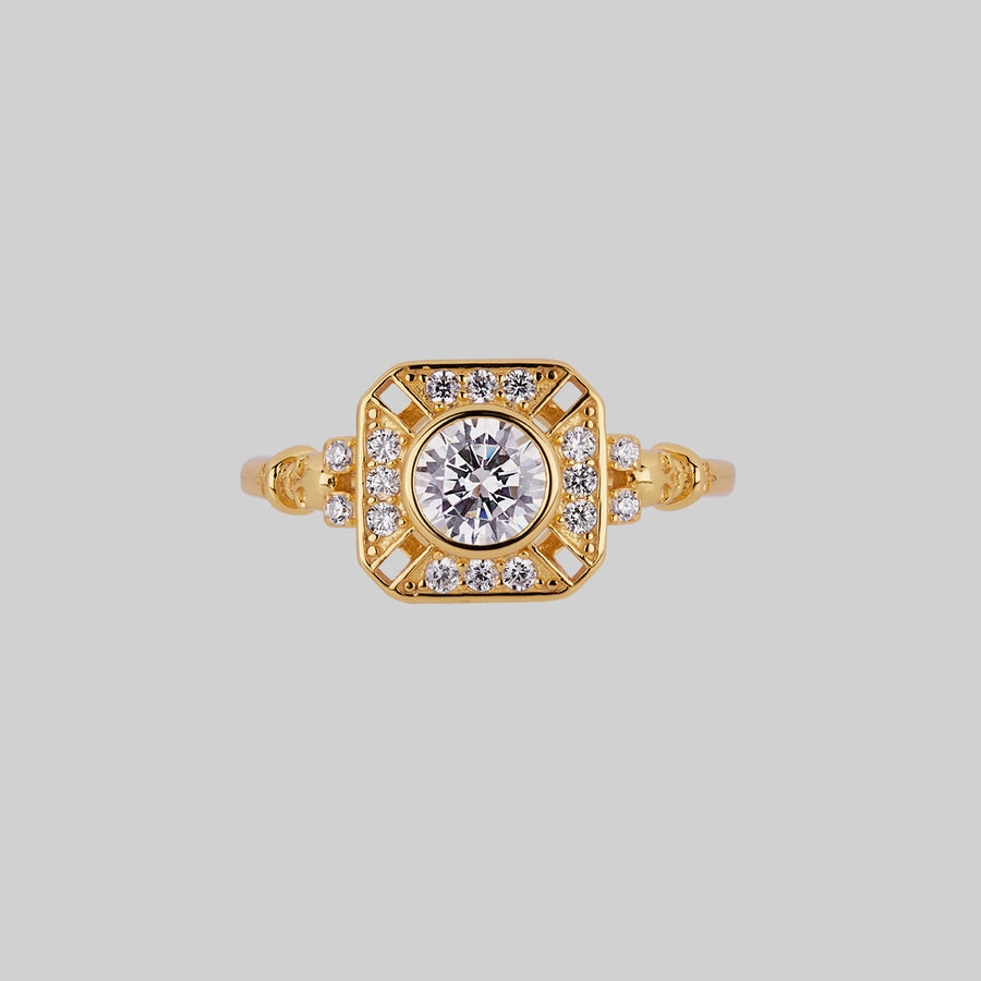 gold gothic cubic zirconia cocktail ring skull