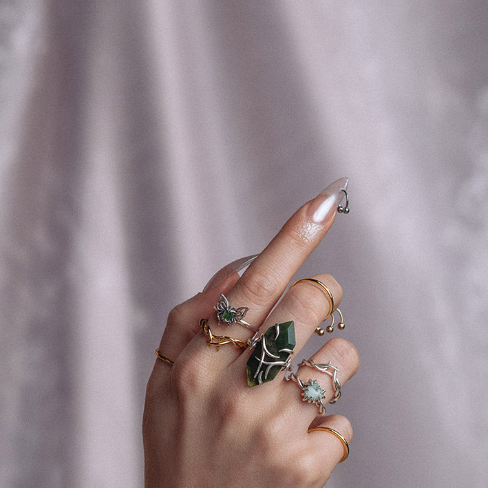 SPRITE. Clawed Heart Gemstone Ring - Silver heart gemstone silver ring